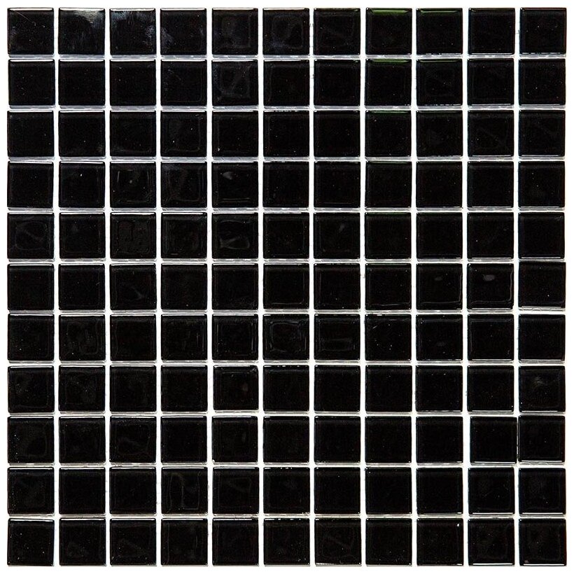 Стеклянная мозаичная плитка черная Natural Mosaic A-091 черный темный квадрат глянцевый