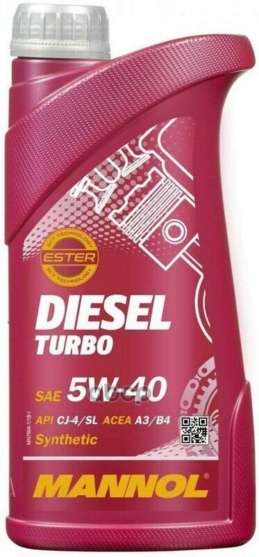 Масло Моторное 5W40 Mannol 1Л Синтетика Diesel Turbo Ci-4/Sl, B4/A3 MANNOL арт. 1010