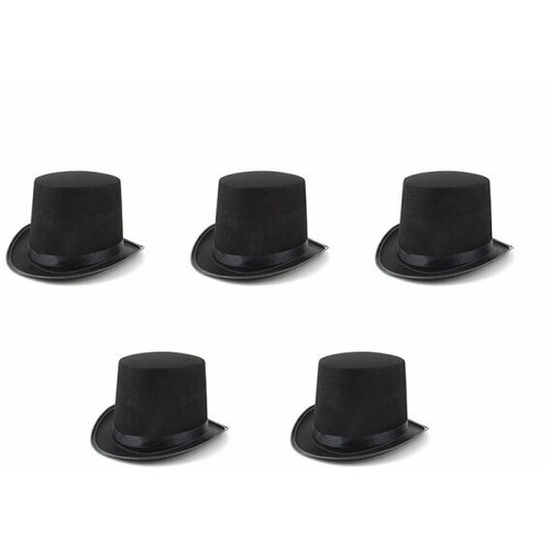 Цилиндр черный фетровый, шляпа карнавальная размер 59-60 (Набор 5 шт.)