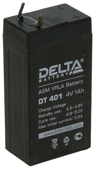 Кислотный аккумулятор Delta DT 401 4v 1Ah (64x35x22mm) , 1шт.