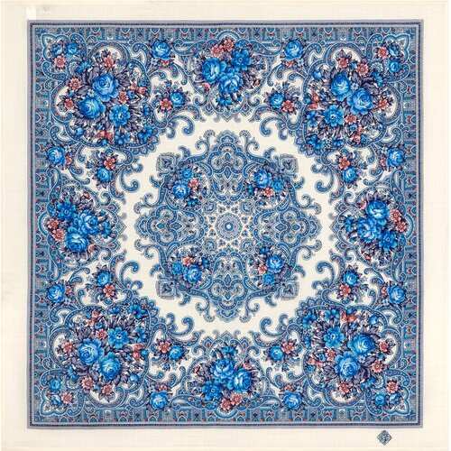 Платок Павловопосадская платочная мануфактура, 72х72 см, синий, белый