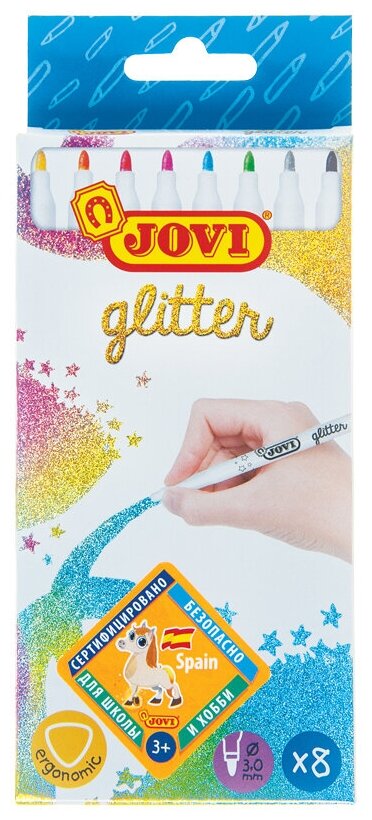 Фломастеры с блестками JOVI "Glitter", 08цв, смываемые