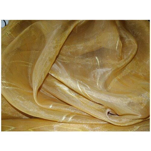 Ткань декоративная органза с рисунком Эстейдж, арт Т3, цвет оранжевый/золото. 1 м.п.