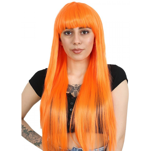 Карнавальный праздничный парик из искусственного волоса Riota Длинные прямые волосы, оранжевый, 1 шт