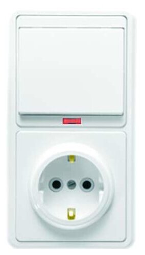 фото Блок БКВР-056 Бэлла (1-кл. выкл. с подсветкой + розетка с заземл.) бел. Кунцево, кунцево-электро 5821 (1 шт.)