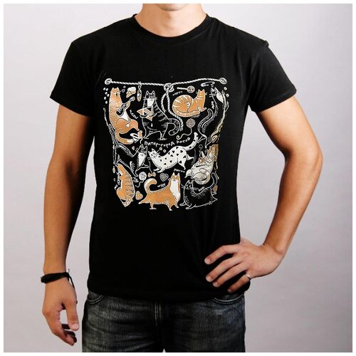 Футболка взрослая черная Питер-город котов