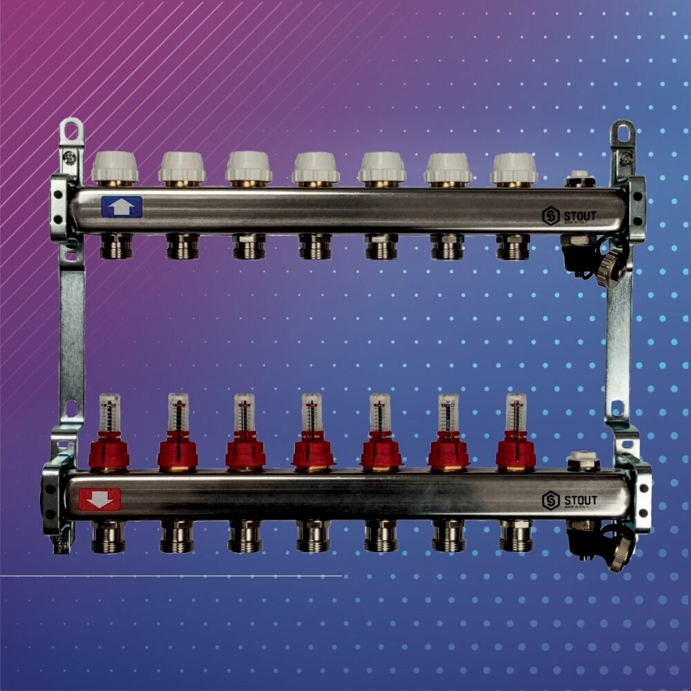 Коллекторная группа с расходомерами, с клапаном вып. воздуха и сливом 7 вых. STOUT SMS-0927-000007