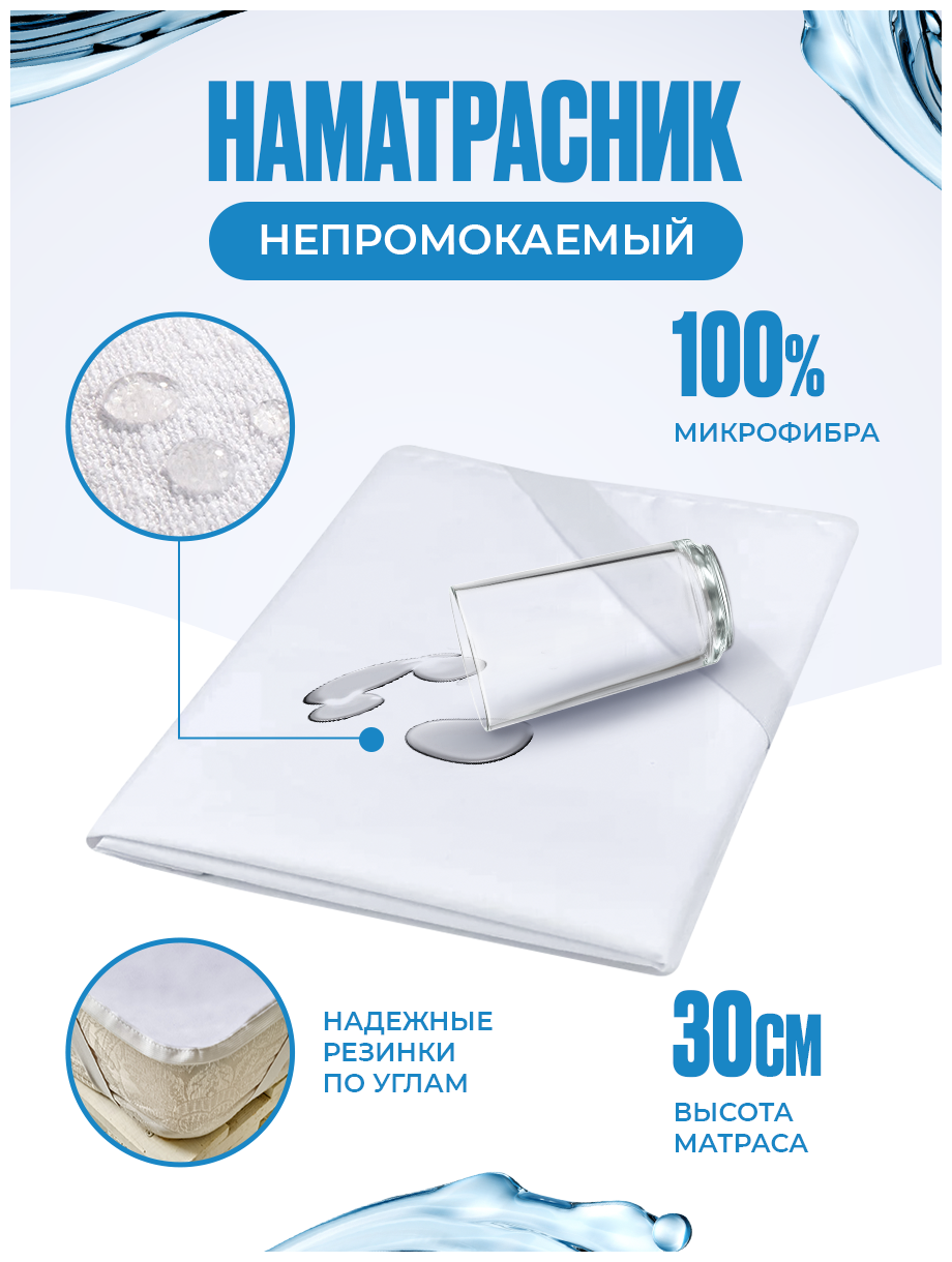 Наматрасник непромокаемый (простыня водонепроницаемая) на резинке Микрофибра Аквастоп 60х120