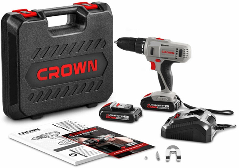 Аккумуляторный шуруповерт Crown CT21056L-2 BMC + подарок бита WirlPower PH2 - фотография № 1