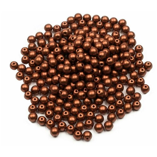 Стеклянные чешские бусины, круглые, Round Beads, 4 мм, цвет Copper, 200 шт.