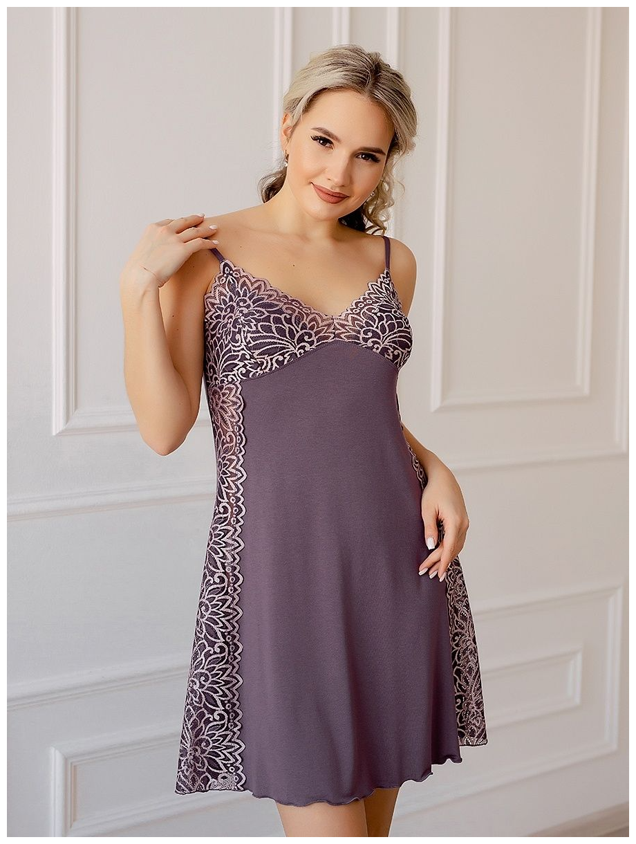 Женская ночная сорочка вискоза Жаннет, размер 52 лиловый. Текстильный край. - фотография № 1