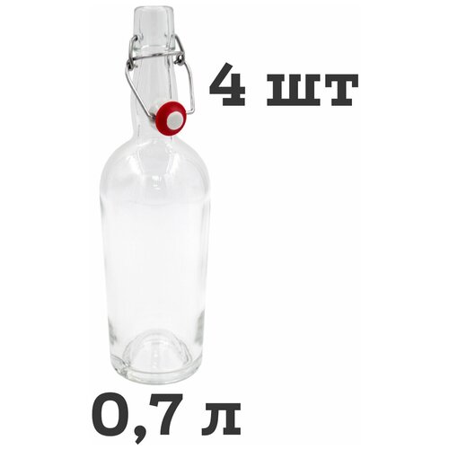 Бутылка с бугельной пробкой стеклянная прозрачная 07 л 4 шт 2160₽