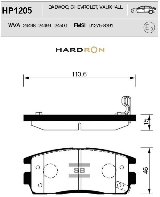 Колодки тормозные задние HP1205 Hardron для CHEVROLET CAPTIVA 2006-/ OPEL ANTARA 2006-