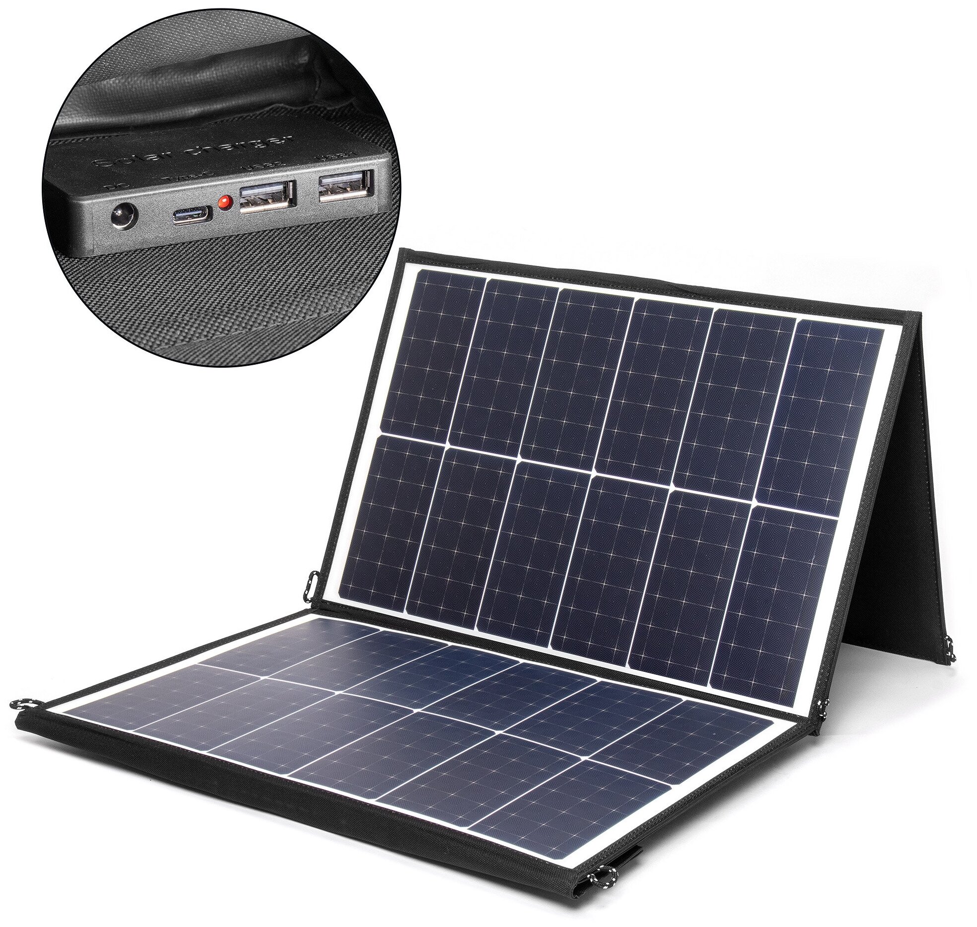 Солнечная батарея TOP-SOLAR-120 120W 18V DC, Type-C PD 60W, 2 USB, влагозащищенная, складная на 3 секции