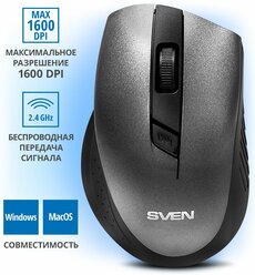 Мышь Wireless Sven RX-325 SV-03200325WG серая, 4 кнопки