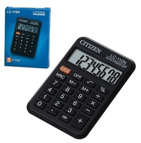 Калькулятор Citizen карманный, 8 разрядов, питание от батарейки, 58х87 мм, черный (LC-110N)