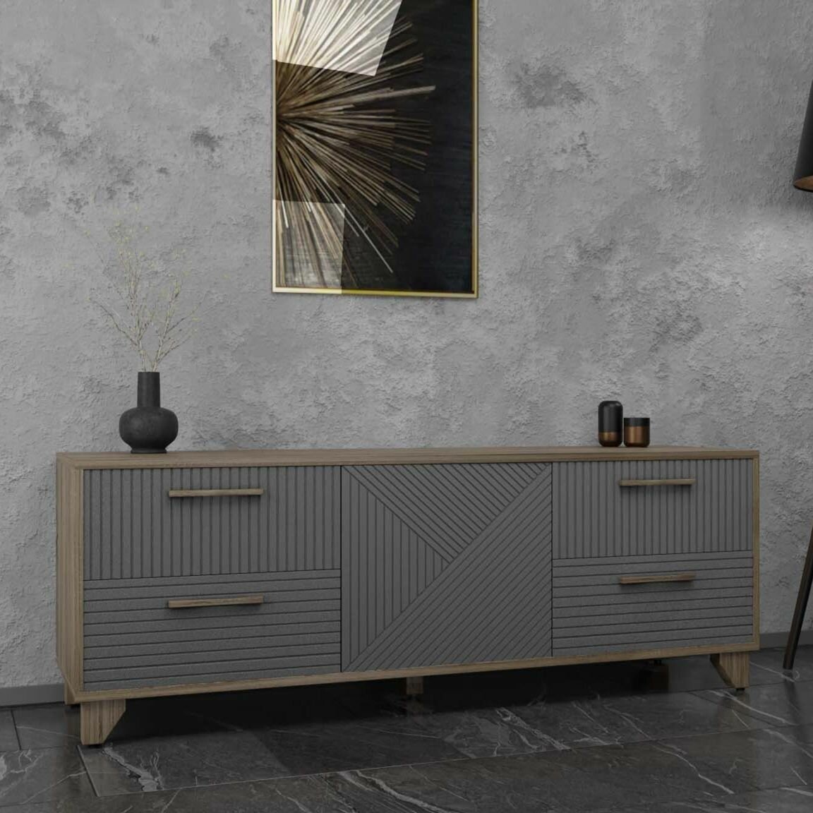 фото Тумба-створка под ТВ Копенгаген ЛДСП Дуб Самдал /МДФ Серый графит