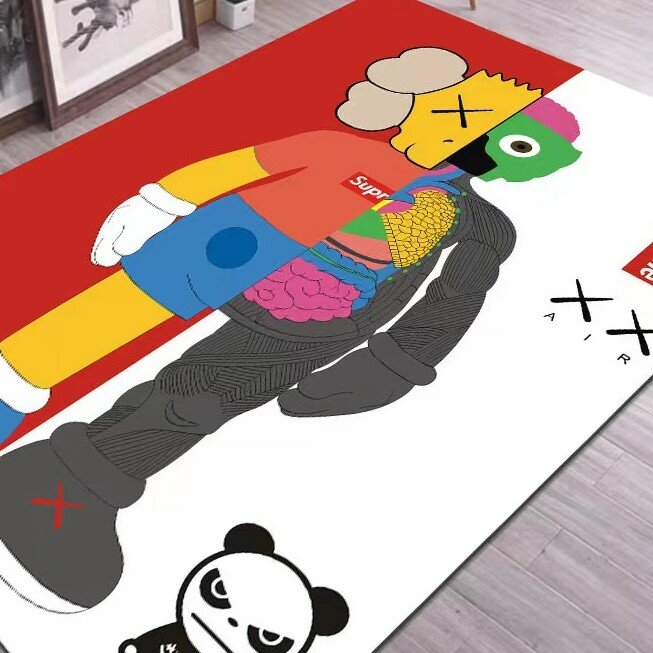 Ковер безворсовый KAWS/кавсfashion rug04 80x120см. Коврик универсальный противоскользящий в прихожую и ванную комнату, прикроватный. 04rw