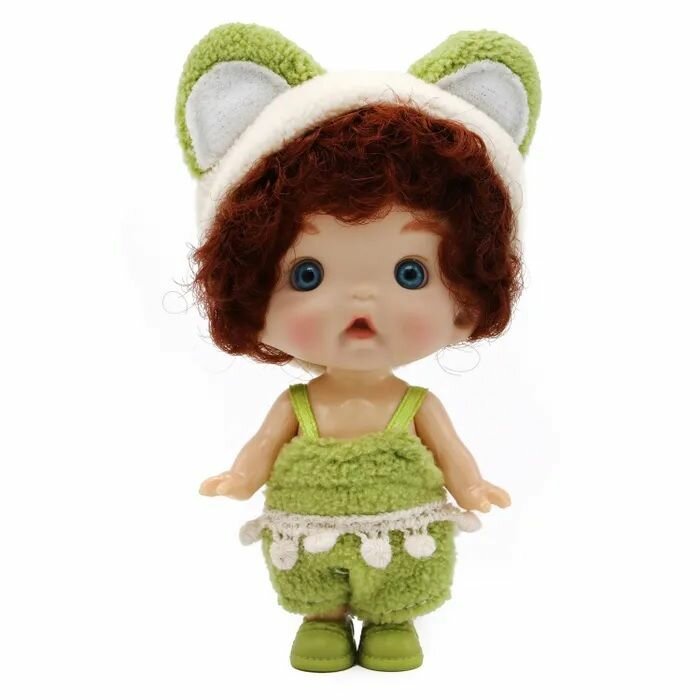 Кукла Baby Cute в шапке с ушками и зеленом костюме 10 см FT0689335