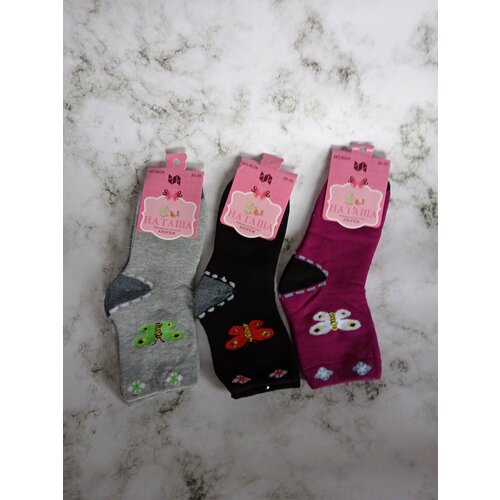 Носки Наташа, 3 пары, размер 30-35, серый, бордовый