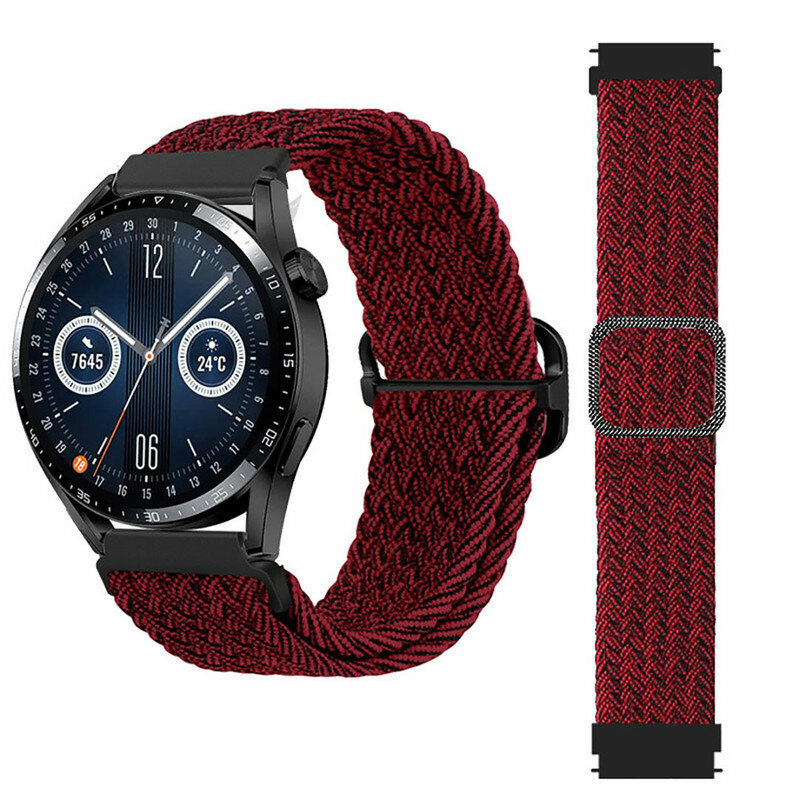 фото Ремешок плетеный нейлоновый для часов 22 mm Garmin, Samsung Galaxy Watch, Huawei Watch, Honor, Xiaomi Amazfit, 31 красно-черный