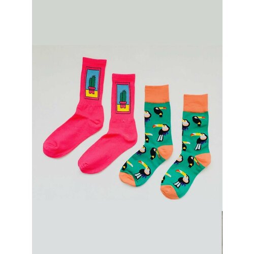 Носки ( Verba ), 2 пары, размер 36-41, зеленый, розовый забавные женские носки с принтом персонажа модные мужские хлопковые чулки в стиле унисекс весна осень высокие носки до бедра