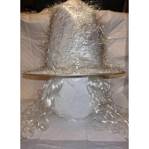 фото Шляпа карнавальная с париком. серебряная. нет бренда