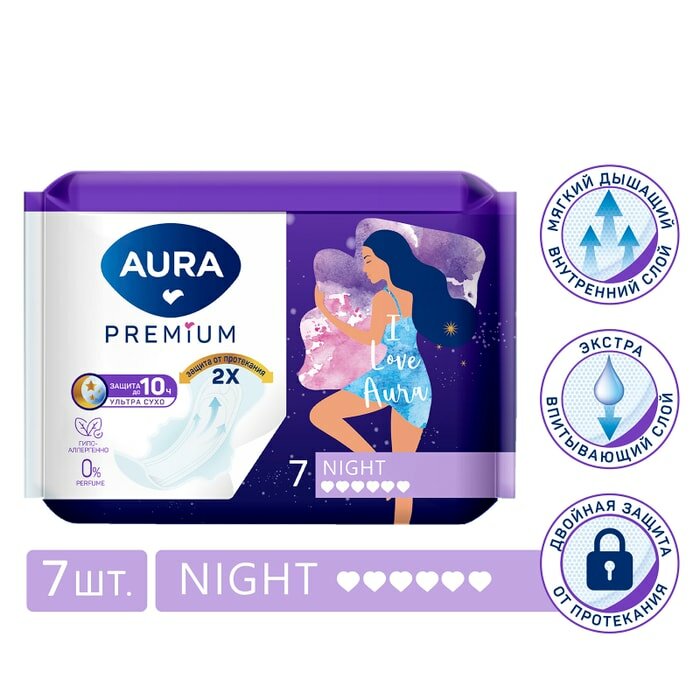 Прокладки Aura Premium Night гигиенические 7шт