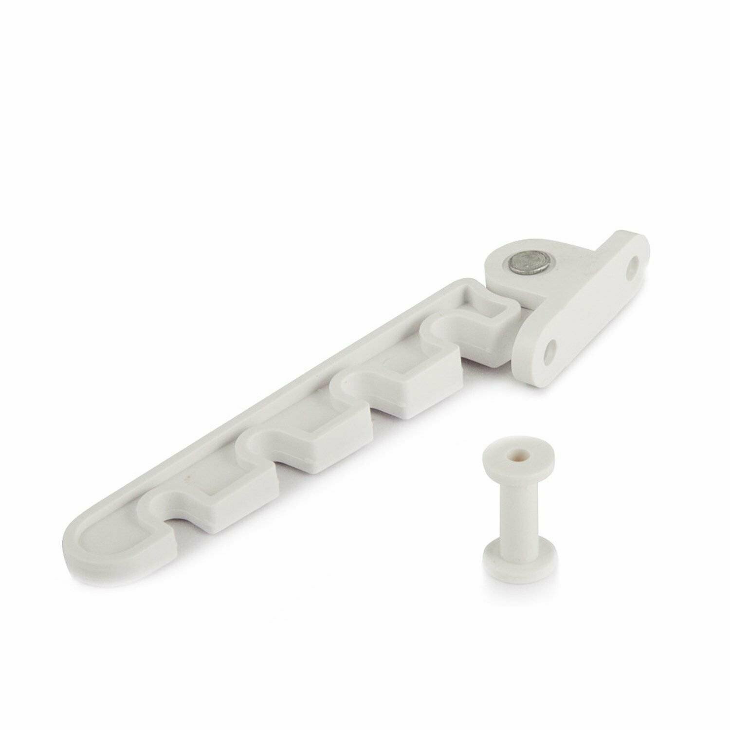 фото Ограничитель открывания (гребенка) пластиковый с фиксатором под шуруп, белый