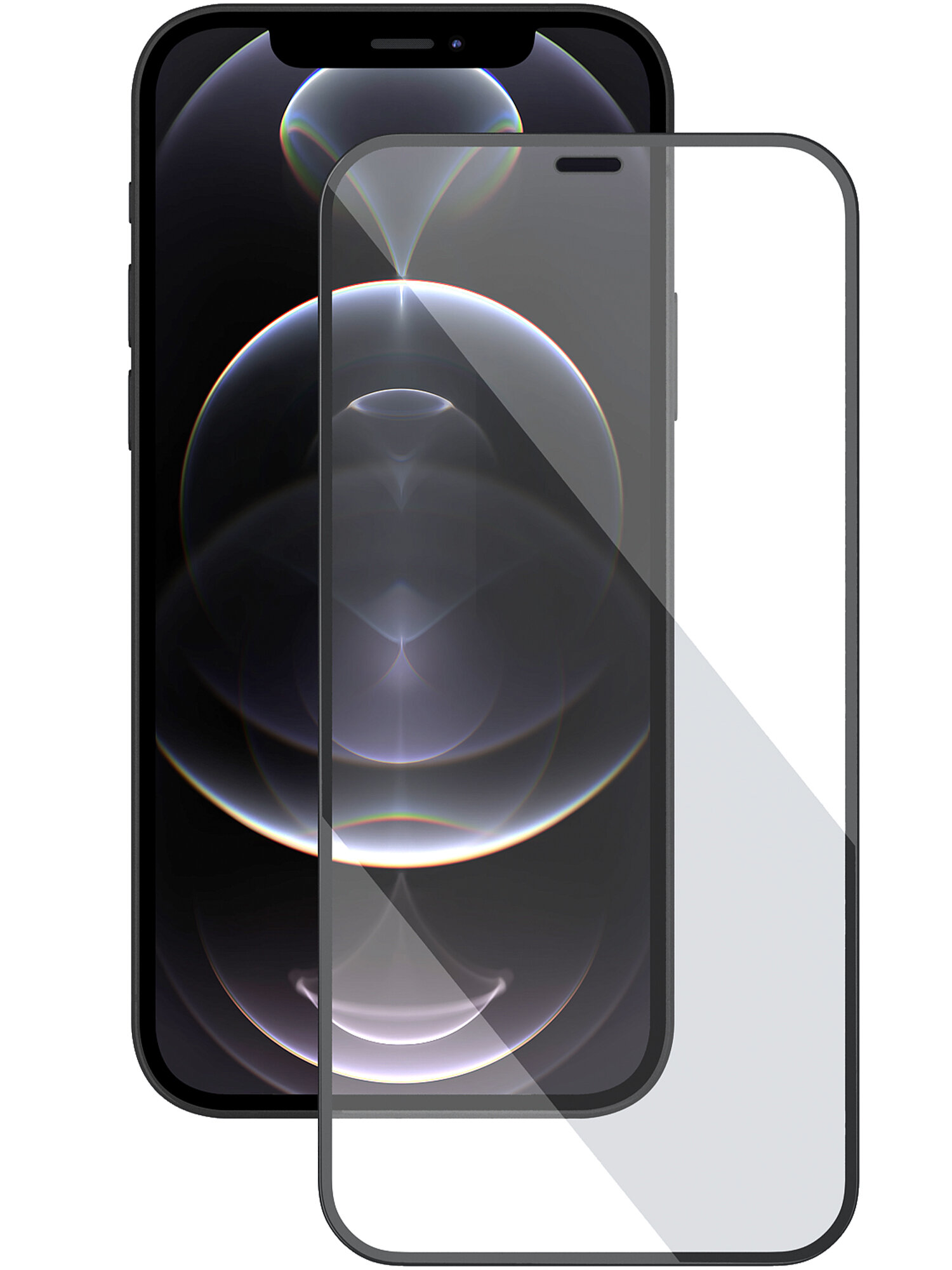 Защитное стекло на Айфон 12 с черной рамкой, 2,5D / Стекло для iPhone 12 глянцевое с олеофобным покрытие м