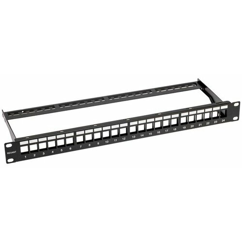 Патч-панель 02-0053 ∙ Панель коммутационная наборная 19", 1U, 24 порта, UTP Rexant PRO черный