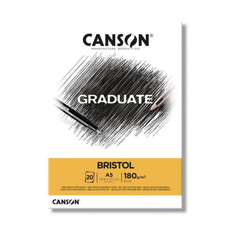 Canson Склейка "Graduate", Bristol, по короткой, 20л, A5, 180г/м2, гладкая