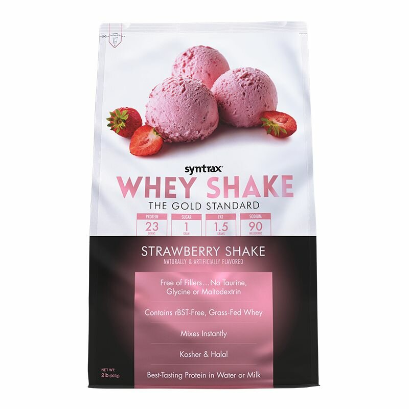 Сывороточный протеин Syntrax Whey Shake со вкусом клубничного коктейля 907 гр