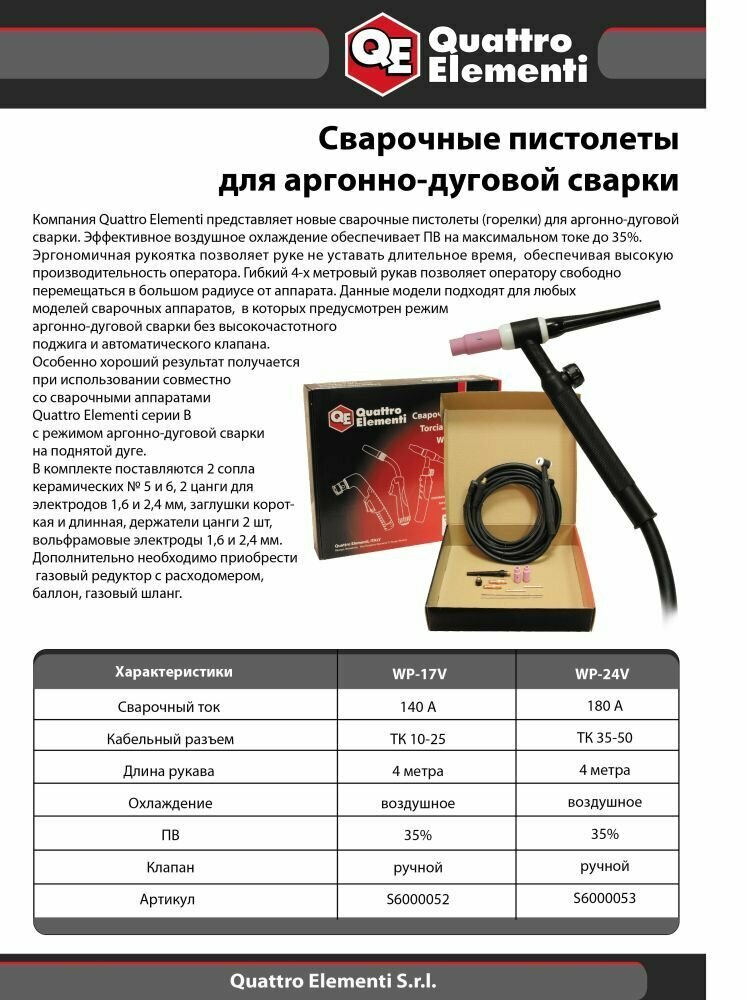 Горелка TIG Quattro Elementi WP17V — фото 4