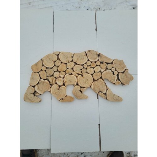 Панно из можжевельника 35*70 см медведь правая сторона для бани сауны