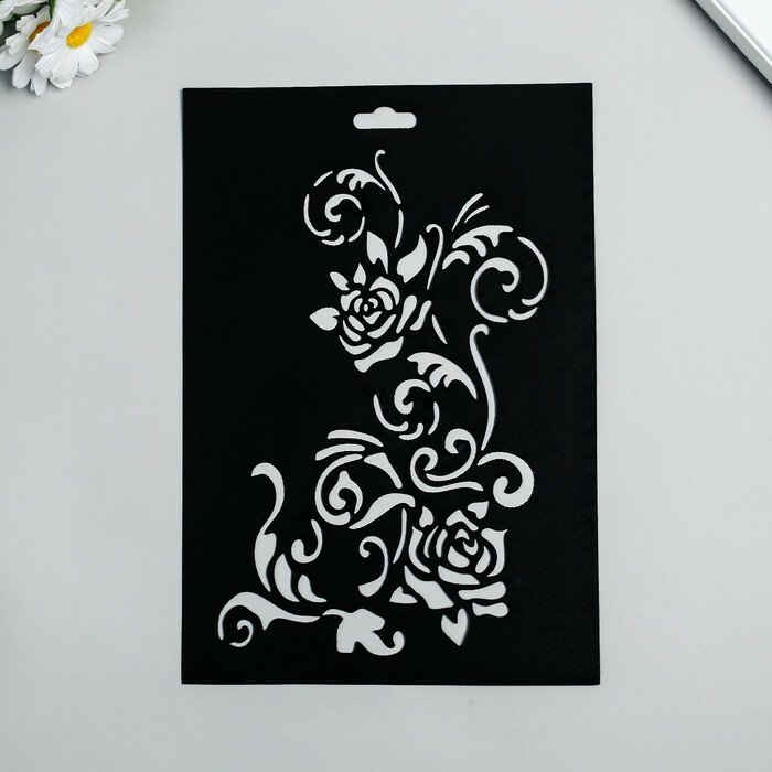 фото Трафарет декоративный Sima-land "Цветы" цвет черный, пластик, 20х29 см (9253978)