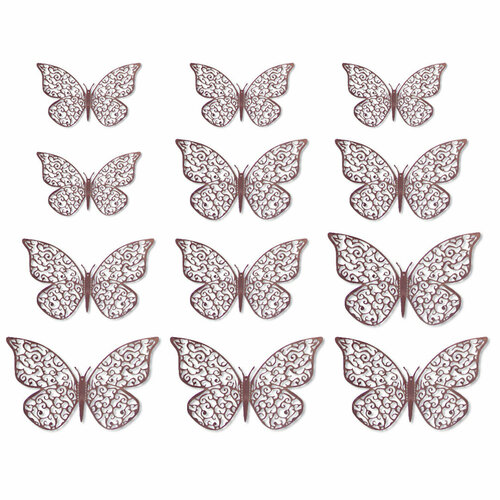 Наклейки Ажурные бабочки, Розовое Золото, 8-12 см*4 шт, 12 шт, 1 упак. 10 шт украшения для маникюра в виде бабочек