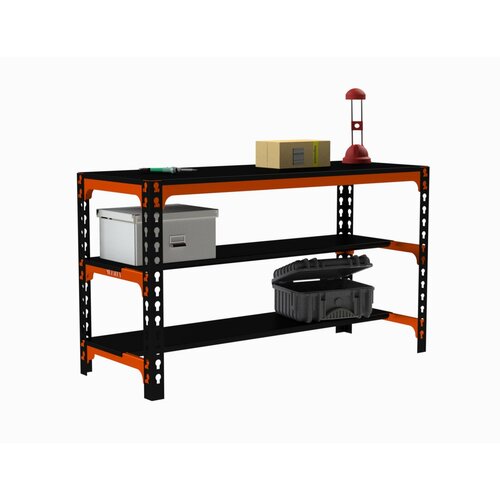 Стол металлический Metalex 750х1400х400 (две полки) оранжево-чёрный