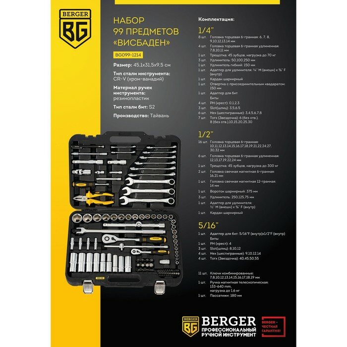 Профессиональный набор инструментов Berger BG - фото №19