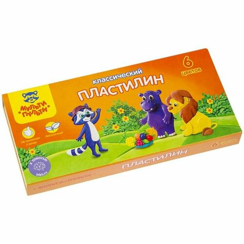 Пластилин 6 цветов 120 г, Мульти-пульти Приключения Енота, со стеком, картонная упаковка кинетический песок мульти пульти приключения енота 6 цветов голубой 0 84 кг