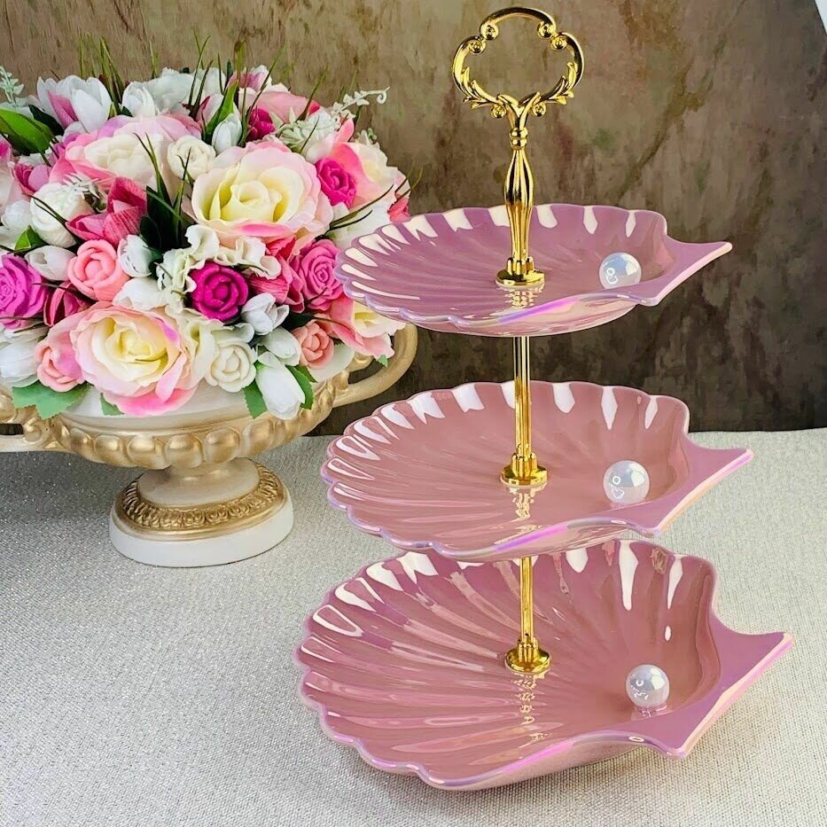 Трехъярусная фруктовница этажерка Lenardi Перламутр фарфор