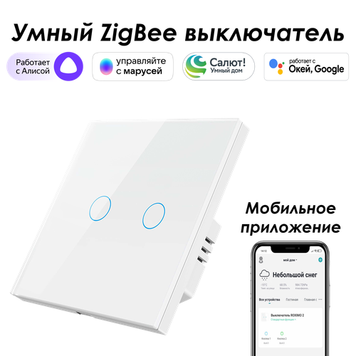 Умный Zigbee выключатель ROXIMO сенсорный, двухкнопочный, белый сенсорный выключатель sesoo двухкнопочный цвет черный