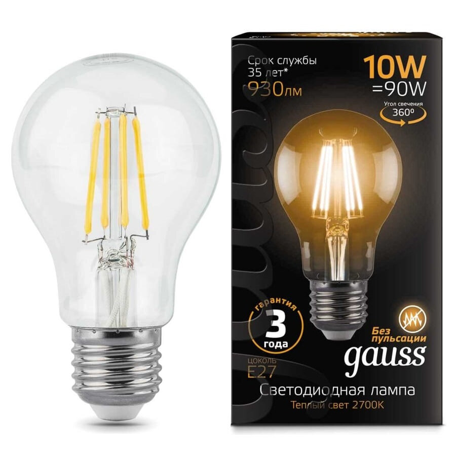 Лампа Gauss LED Filament A60 E27 10W 2700К