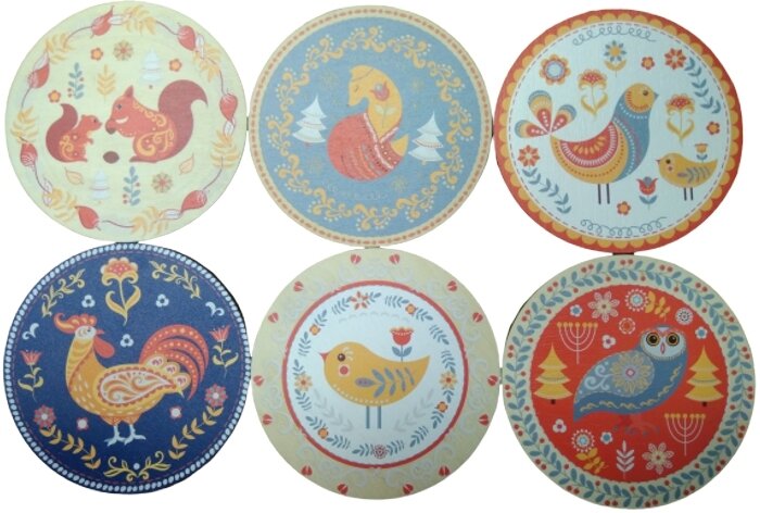 Набор Бирдекелей RiForm (подставка под кружку, бокал) "Сказочный лес №1" 6 шт, фанера 6мм