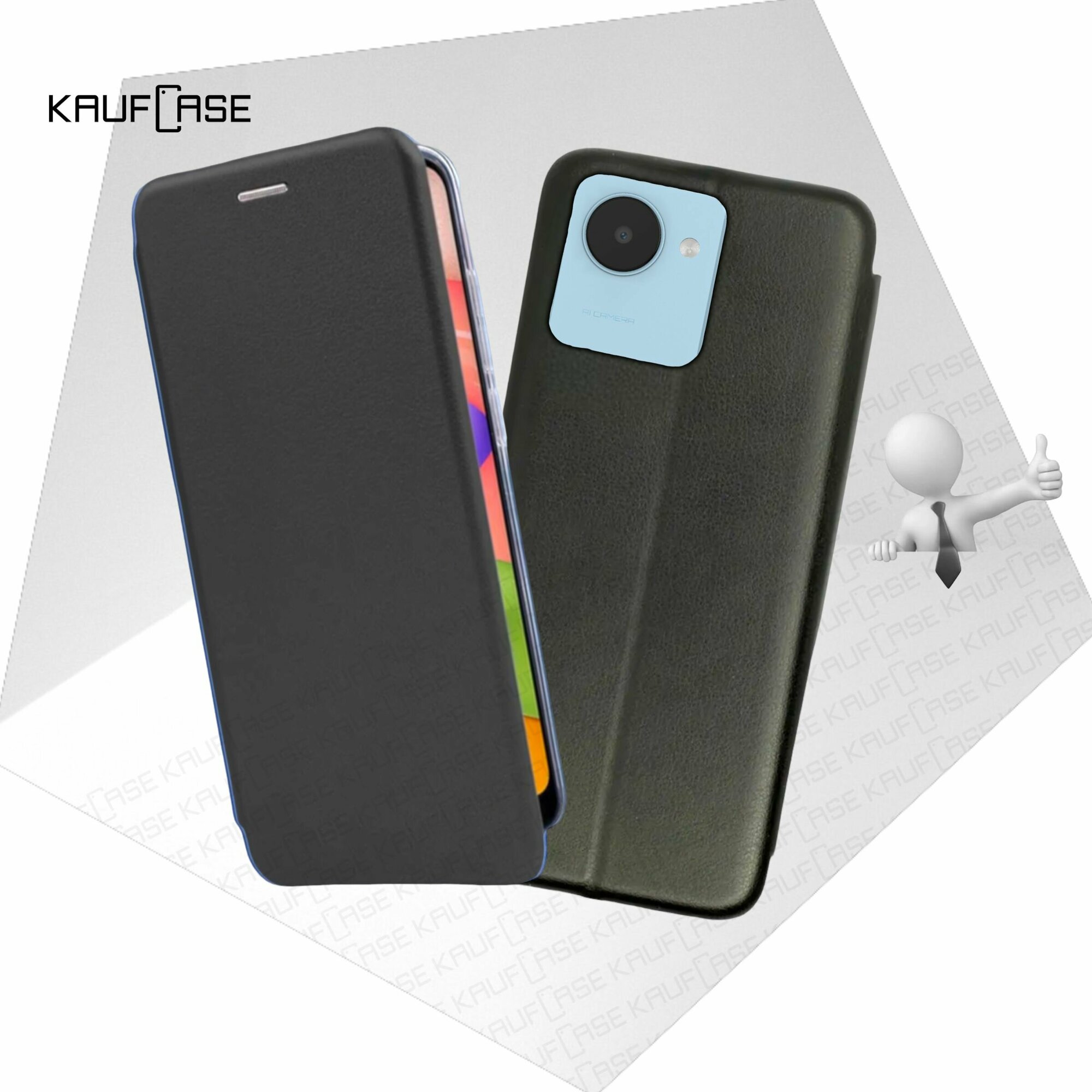 Чехол книжка KaufCase для телефона Realme C30/ C30s /Narzo 50i Prime (6.5"), черный. Трансфомер