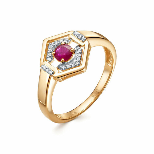 фото Кольцо vesna jewelry, красное золото, 585 проба, родирование, рубин, размер 17, красный