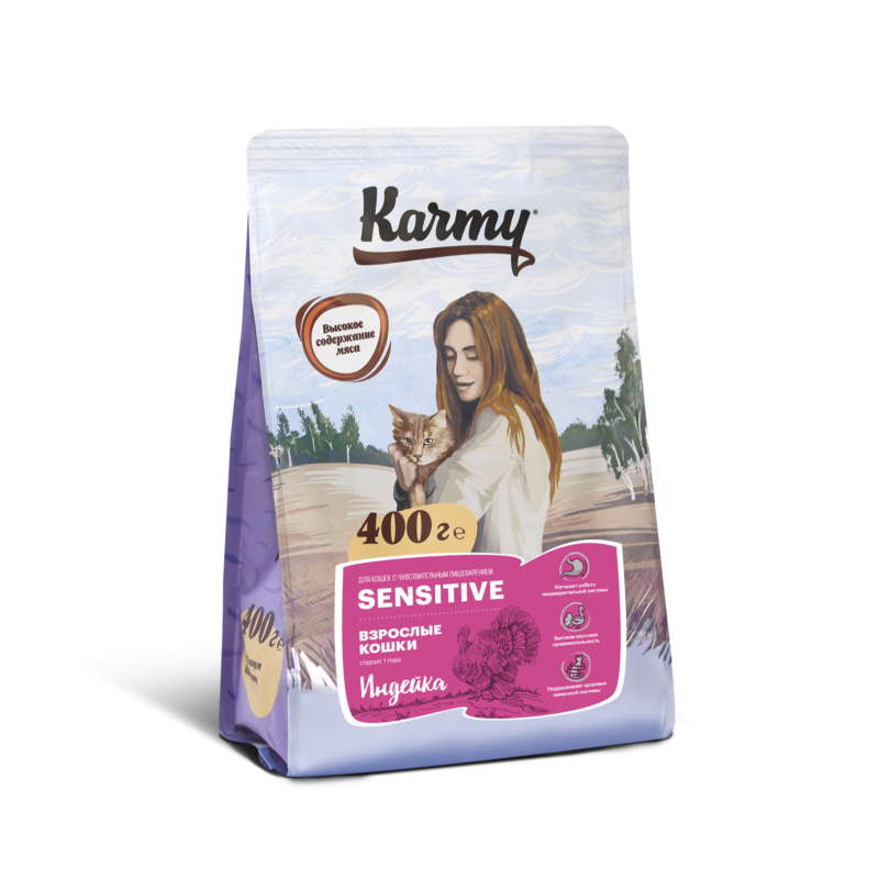 Сухой корм для кошек Karmy Sensitive, индейка, 0,4кг