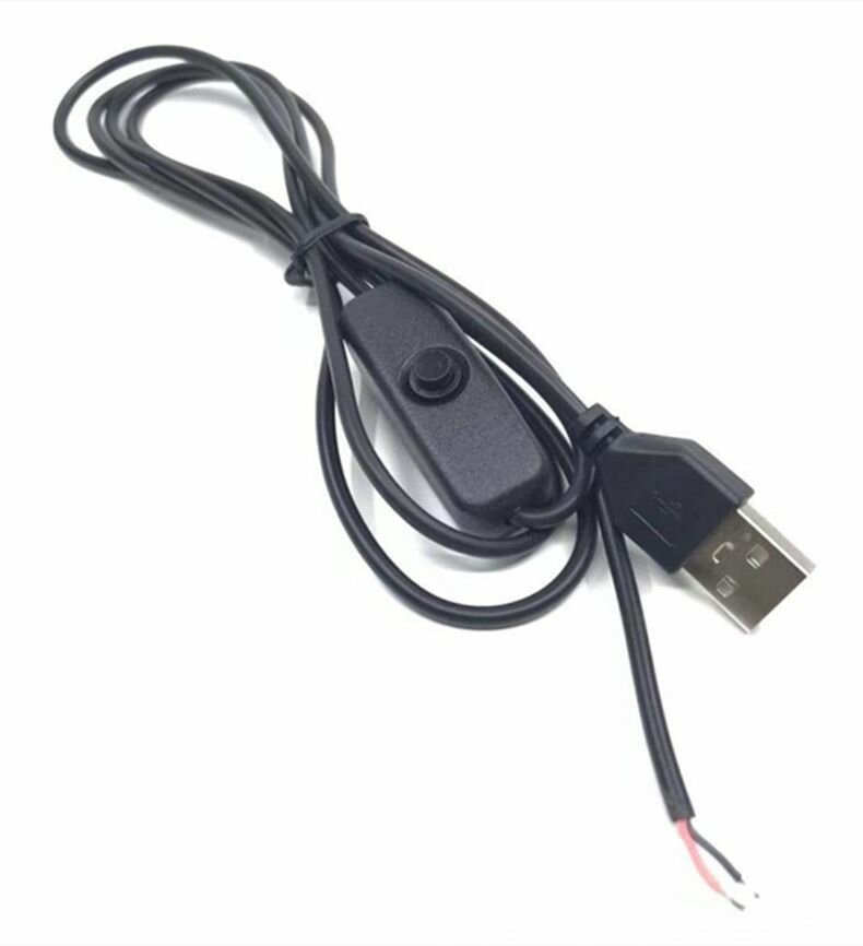 USB кабель / шнур питания и зарядки 1.5 метра с выключателем для светодиодной ленты, светильника, ночника, лампы и DIY, Черный