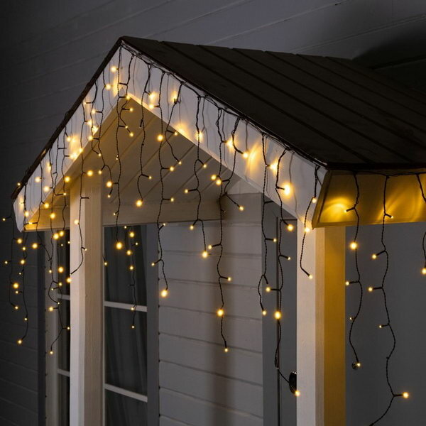 Гирлянда "Бахрома" 3 x 0.6 м, IP44, УМС, тёмная нить, 100 LED, свечение тёплое белое, мерцание, 24 В
