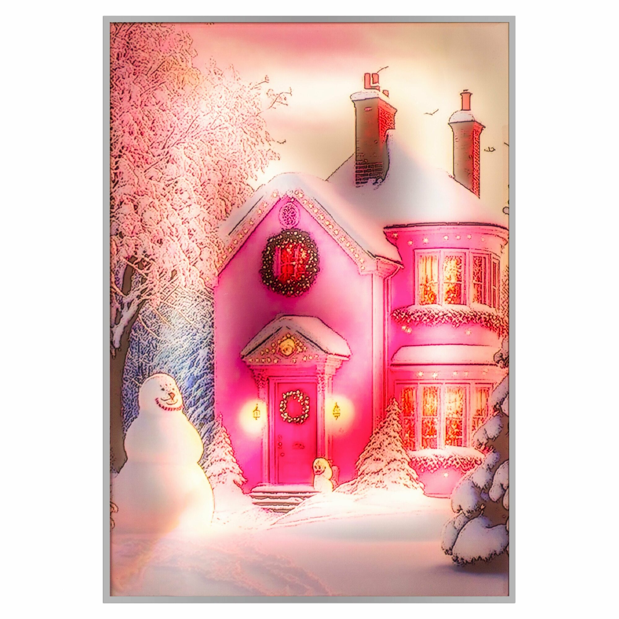 Картина-ночник / Светильник праздничный новогодний USB - Снеговик - фотография № 4